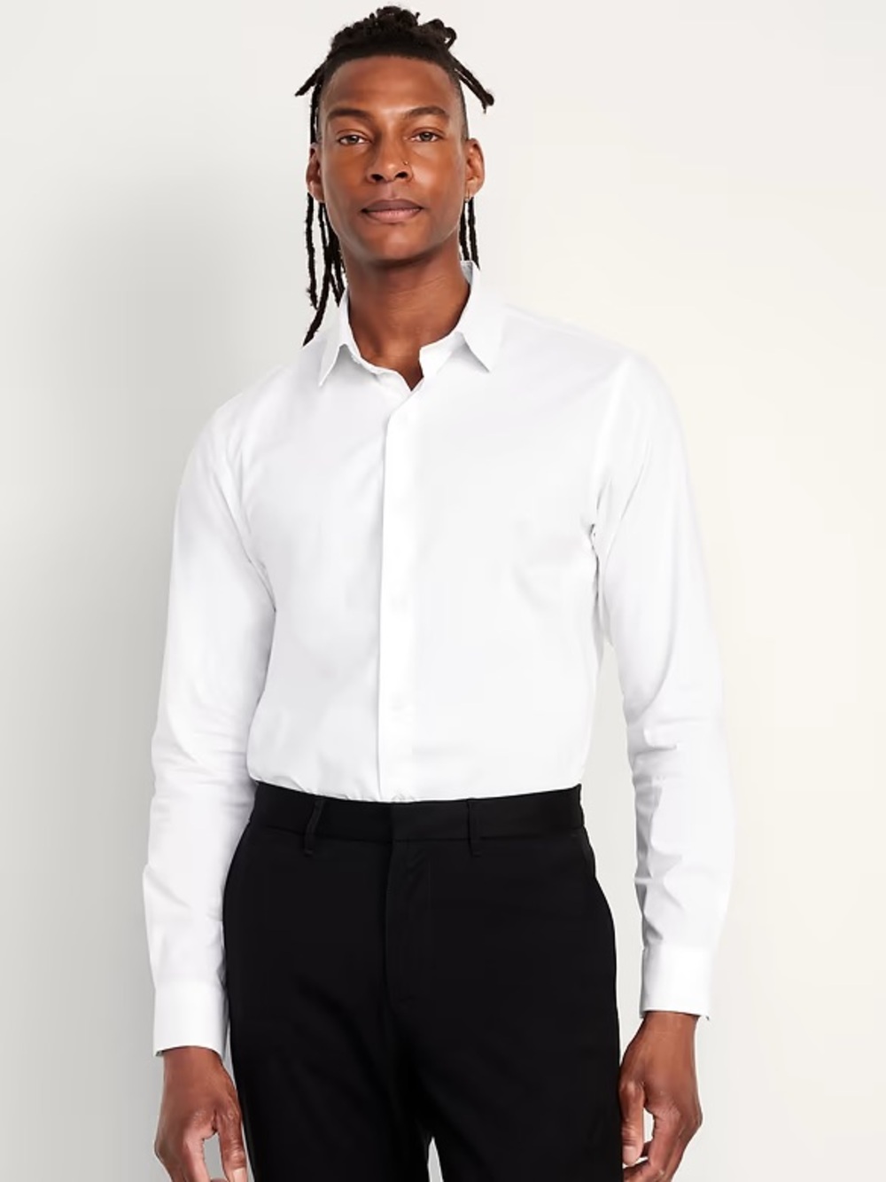 Old Navy White Men's Slim-Fit Signature Performance Long Sleeve Dress Shirt